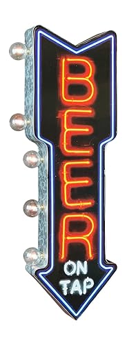 Beer On Tap Double-Sided Marquee Sign With Neon Print And LED Bulbs Vintage Inspired Retro Decor For The Home (26” x 3" x 8”)
