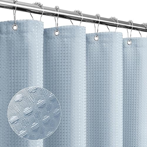 Gibelle Fog Blue Shower Curtain, Waffle Weave Textured Fabric Shower Curtain for Bathroom - Soft Cloth & Hotel Spa Luxury, Water Repellent, Machine Washable, 72X72, Fog Blue