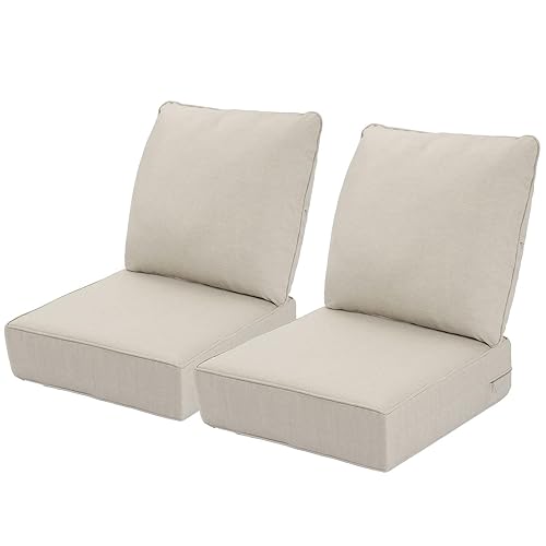 Naga Bahna Outdoor Deep Seat Cushions Set of 2 for Patio Furniture, Waterproof & Fade Resistant Replacement Cushions with Removable Covers, 24 x 24 Inch, Beige