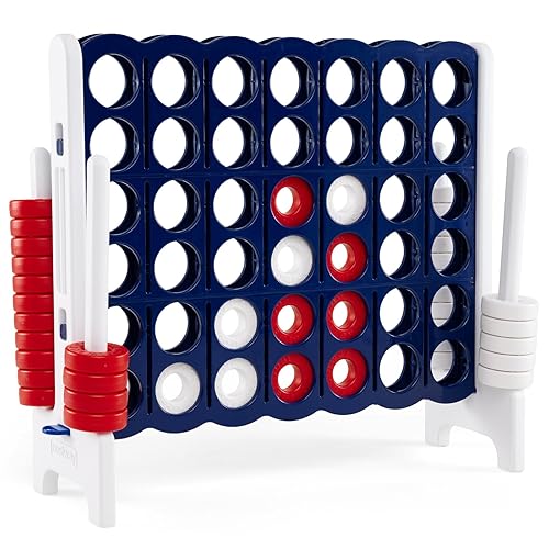 COSTWAY Jumbo 4-to-Score Giant Game Set, 4 in A Row for Kids and Adults, 3.5FT Tall Indoor & Outdoor Game Set with 42 Jumbo Rings & Quick-Release Slider, Perfect for Holiday Party & Family Game