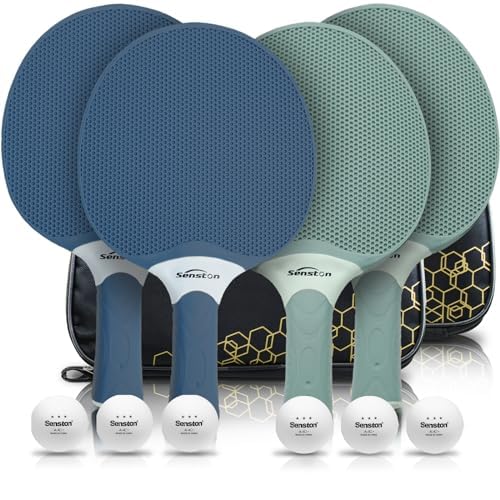 Senston Table Tennis Rackets Set,Professional Ping Pong Paddle Set for 4 Players, Composite Rubber Table Tennis Paddles, Indoor or Outdoor Games.