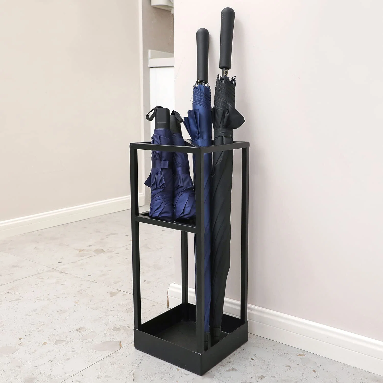 Modern Square Metal Freestanding Umbrella Stand for Entryway Storage