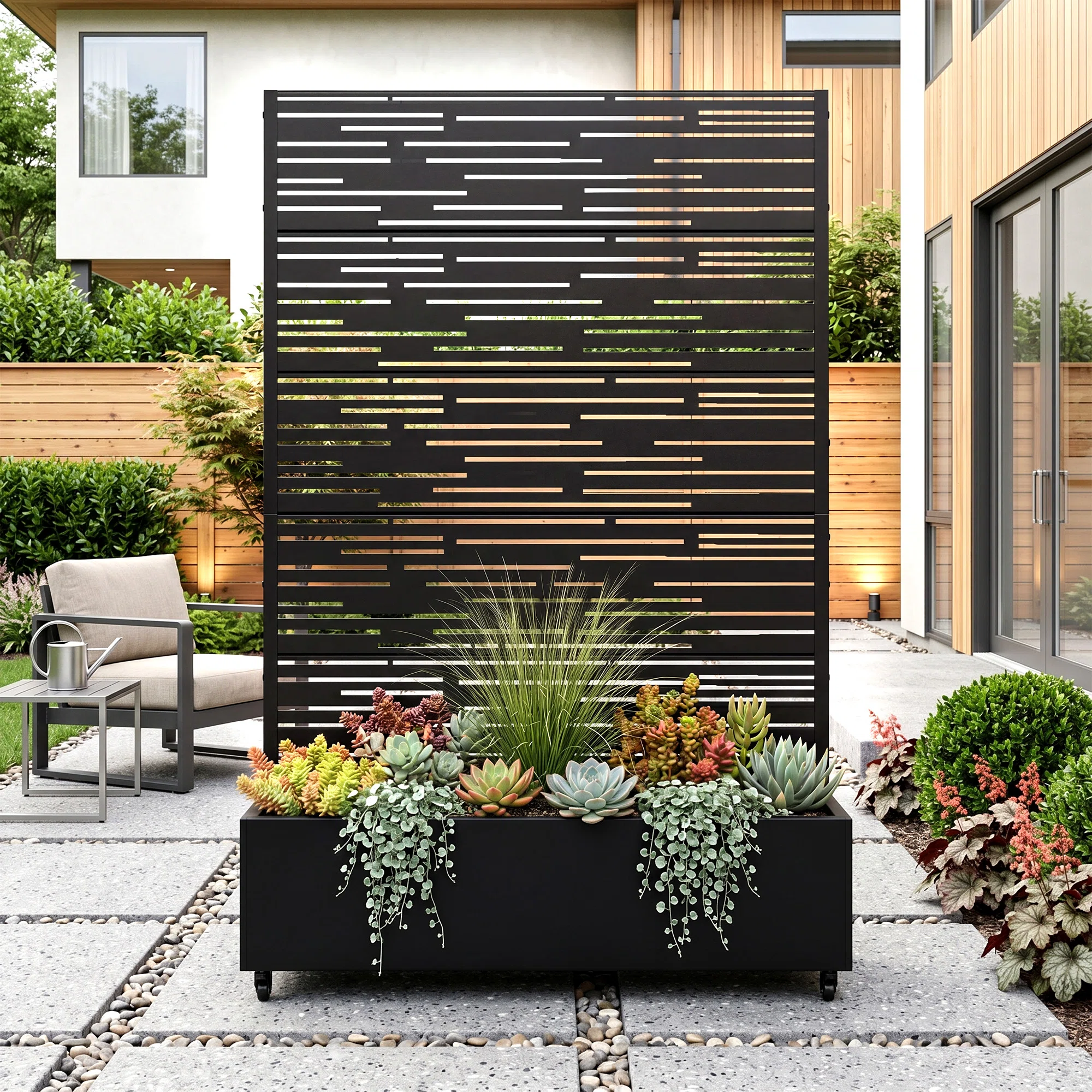 Treytin Metal Planter Box with Trellis and Wheels 