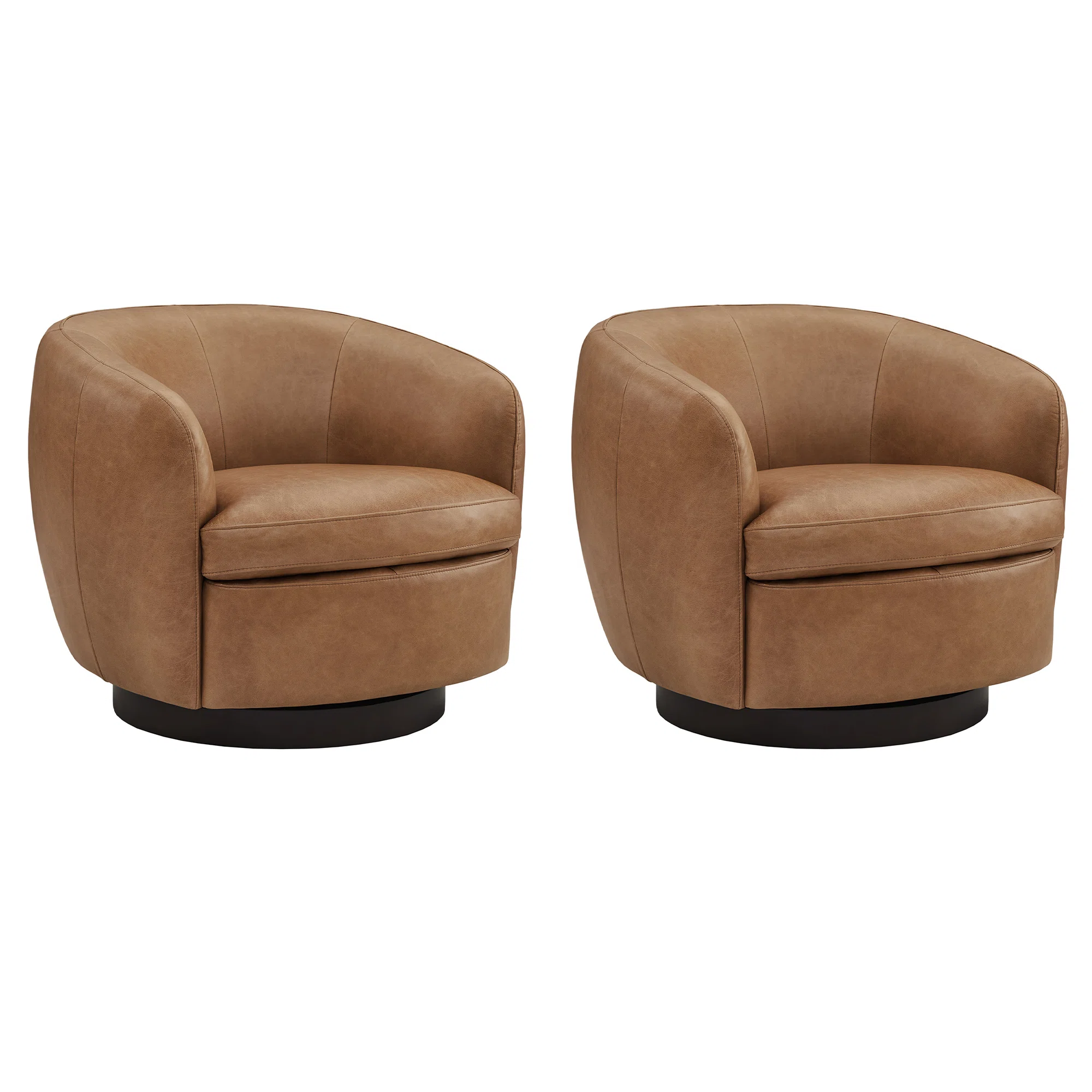 Marcy Genuine Leather Swivel Barrel Chair