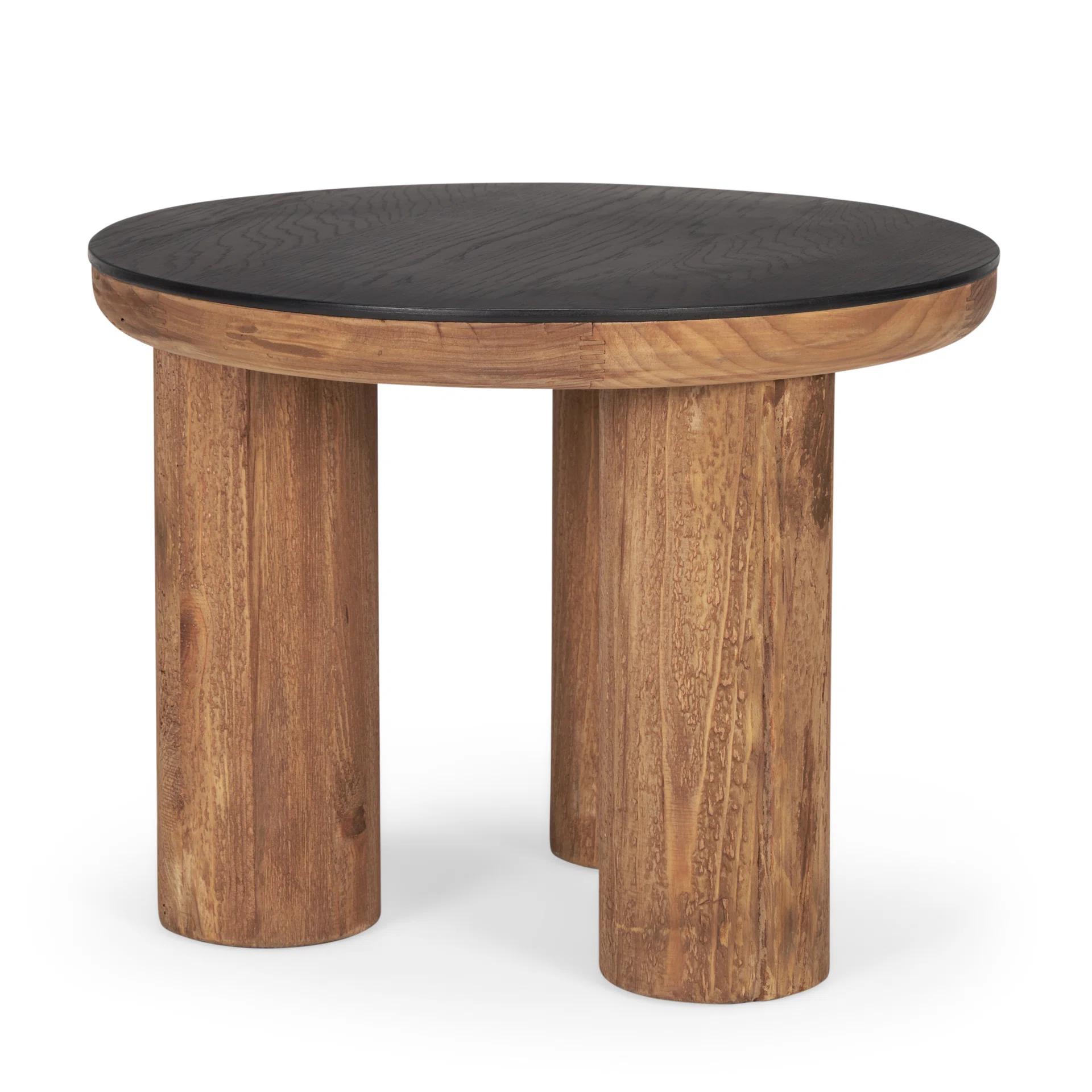 Judie Natural Wood w/ Round Black Oak Top Side Table
