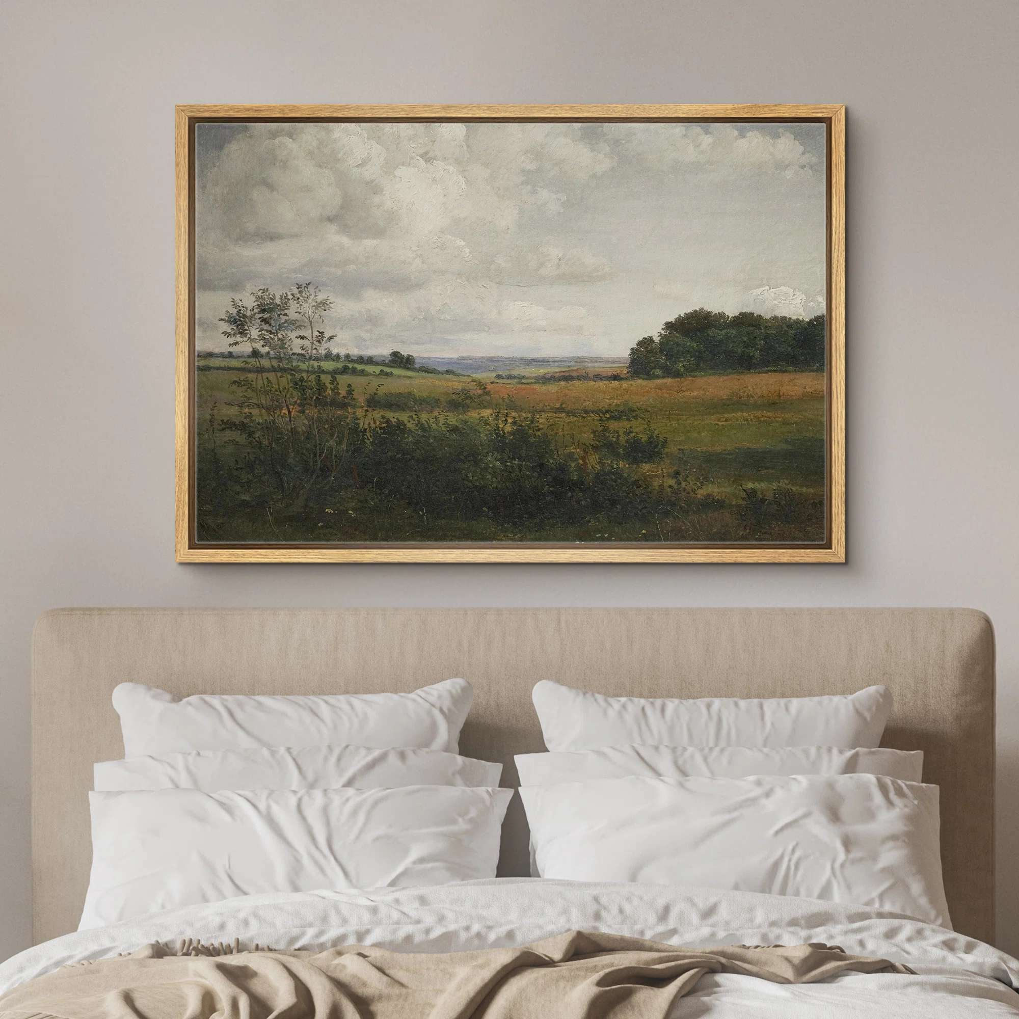 Rustic Countryside "Moody Rural Countryside Landscape Artwork, Pastoral Farmhouse Neutral Wall Pictures, Framed Canvas Giclee Print Wall Art"