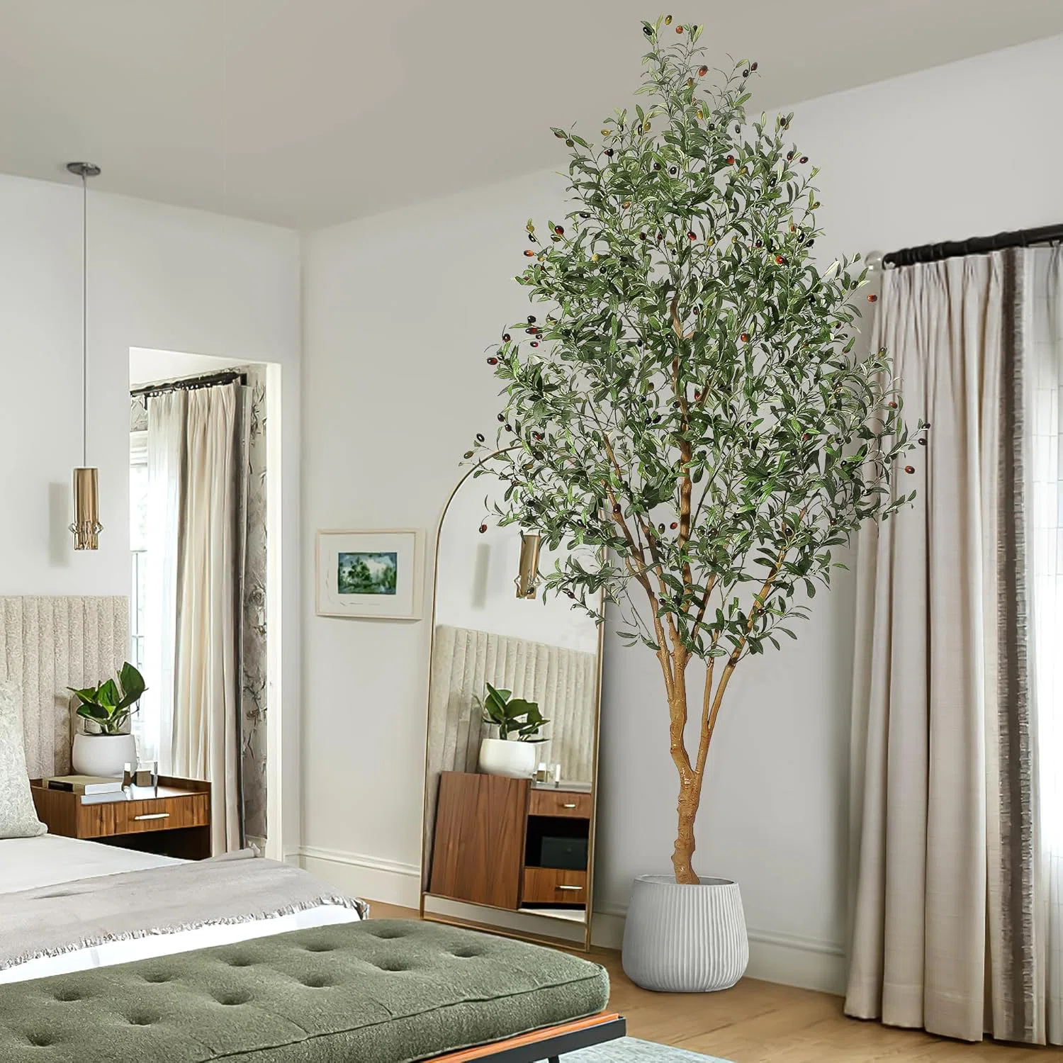 Faux Olive Tree, Tall Olive Tree Plants, Fake Potted Olive Silk Tree, Artificial Olive Trees for Modern Home Office Living Room Floor Decor