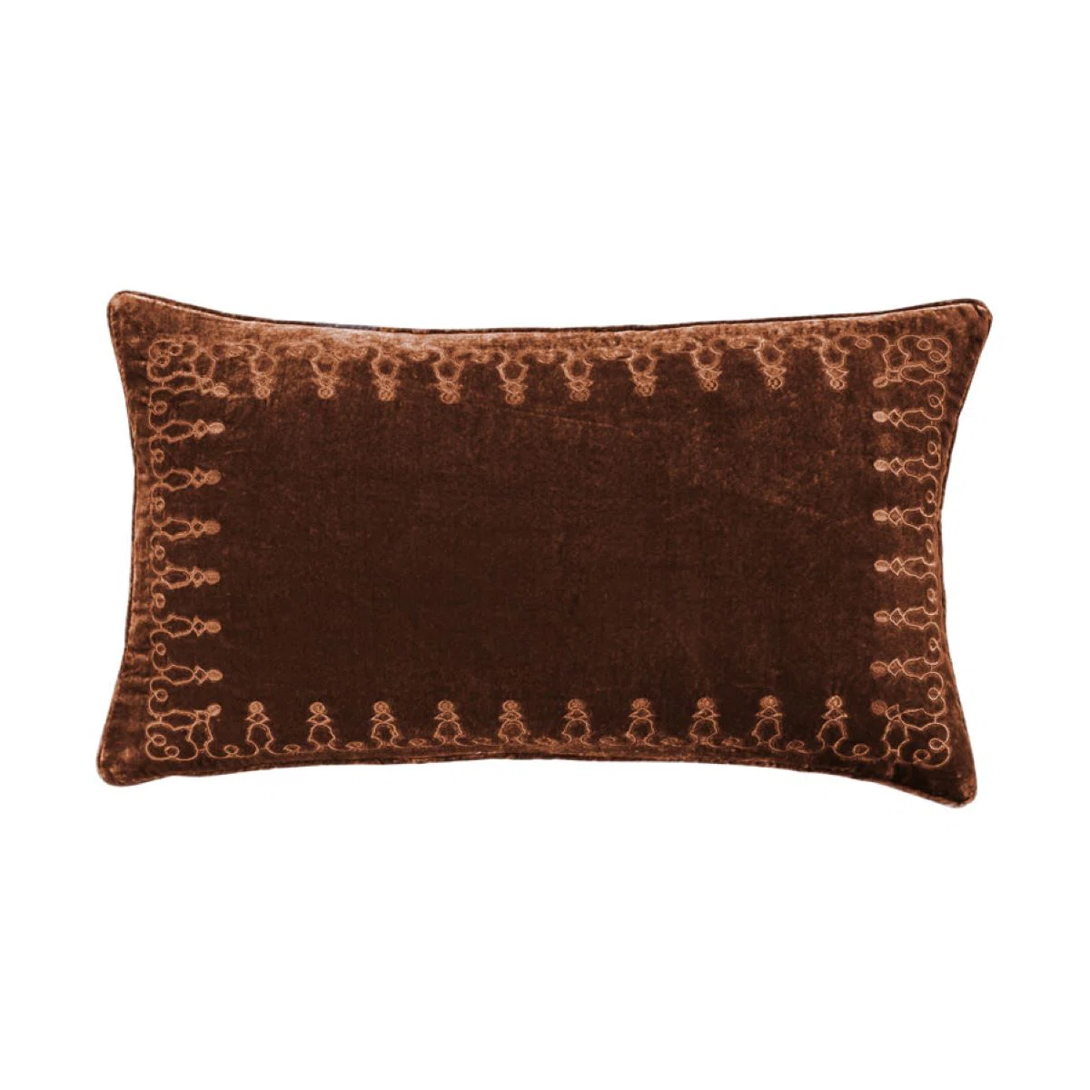 Stella Faux Silk Velvet Embroidered Romantic Western 14x24 inch Lumbar Pillow