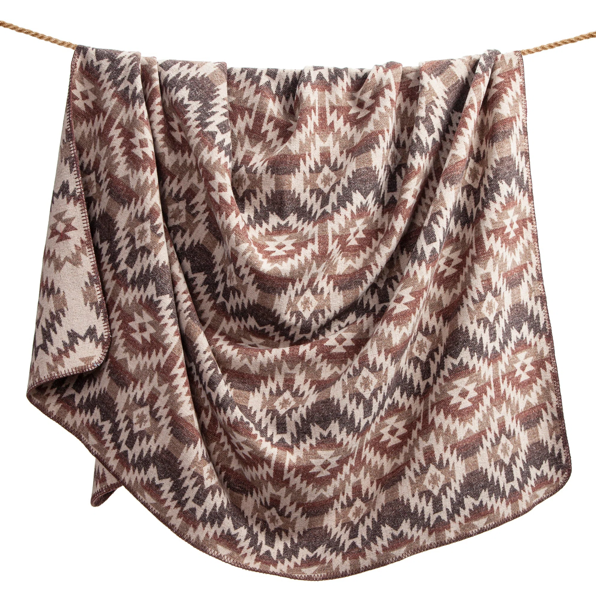 Mesa Wool Blend Yarn Dye Aztec Design Western Southwestern Throw Blanket