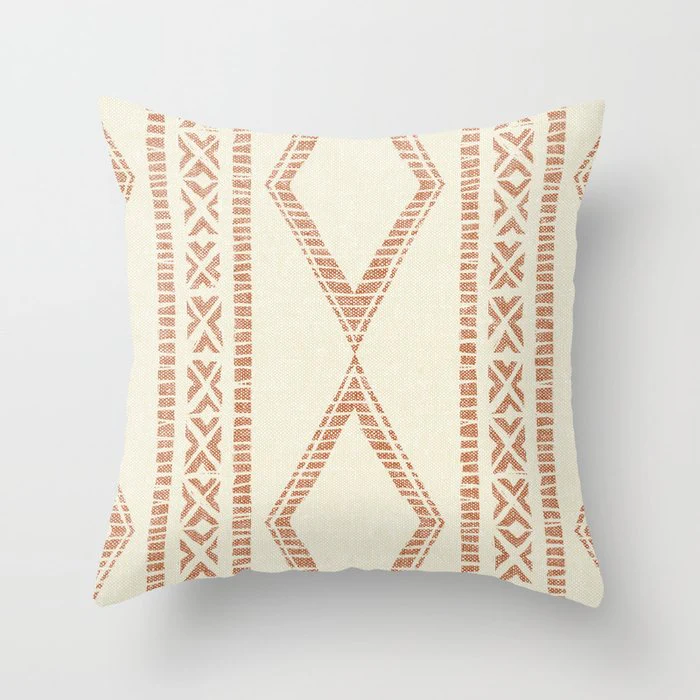 Oceania Diamond Stripes - Ginger On Cream Throw Pillow