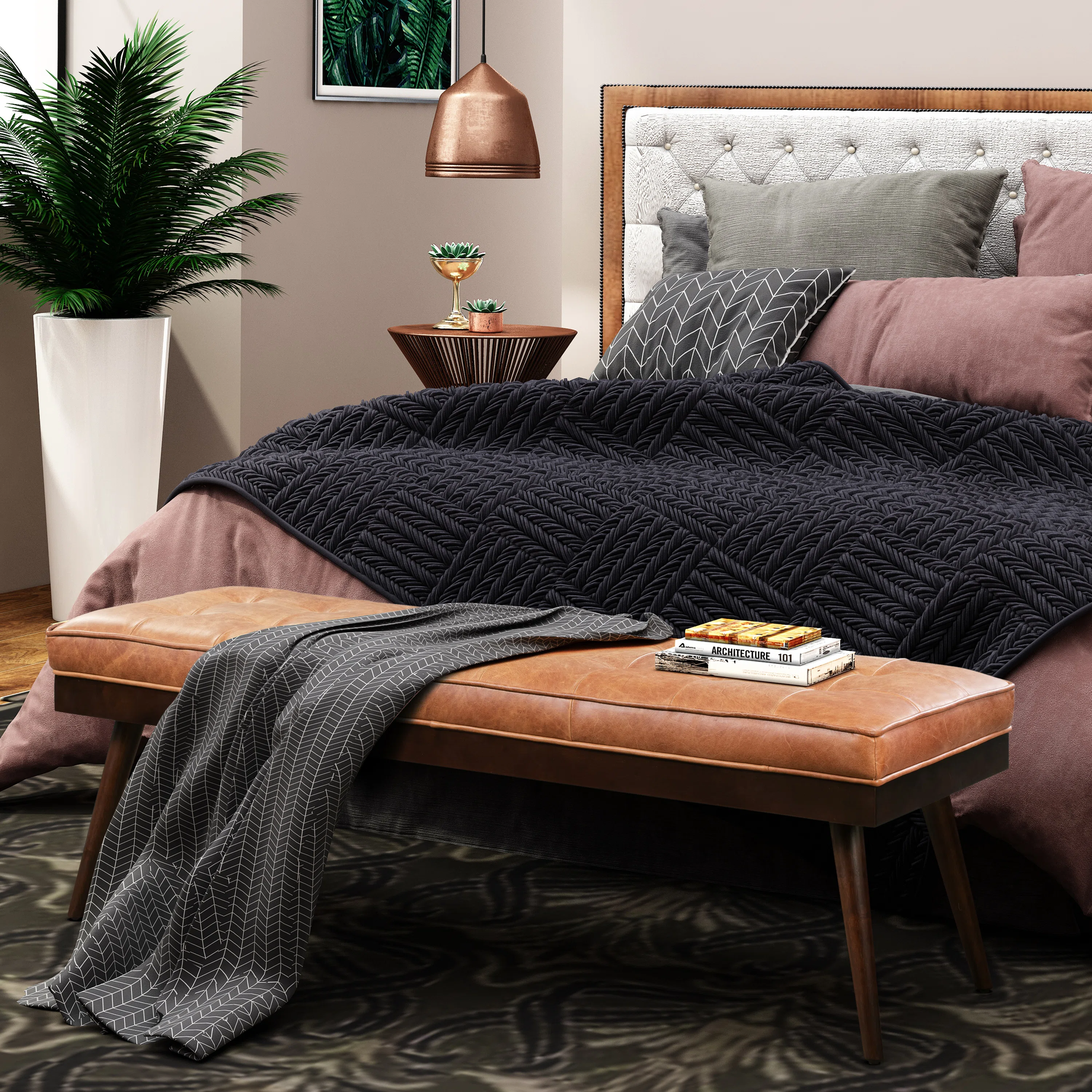 Luca Full-Grain Italian Genuine Leather Bench