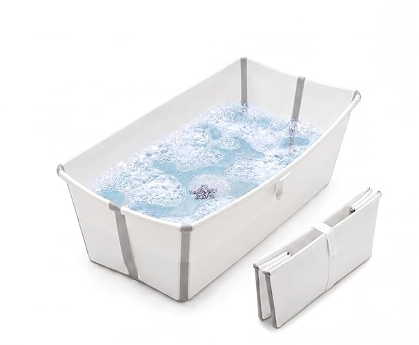 Stokke Flexi Bath X-Large Baby Bathtub, White Grey - 31.5 x 15.7 x 9.4 in - Best for Infants & Toddlers - Lightweight, Foldable & Easy to Store - Convenient to Use at Home or Traveling