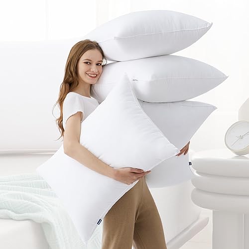 Pillows Queen Size Set of 4 - Hotel Collection Bed Pillows for Sleeping, with Down Alternative Filling, Soft Support for Back, Stomach or Side Sleepers, Queen/Full, 48"x19", White, 4 Pack