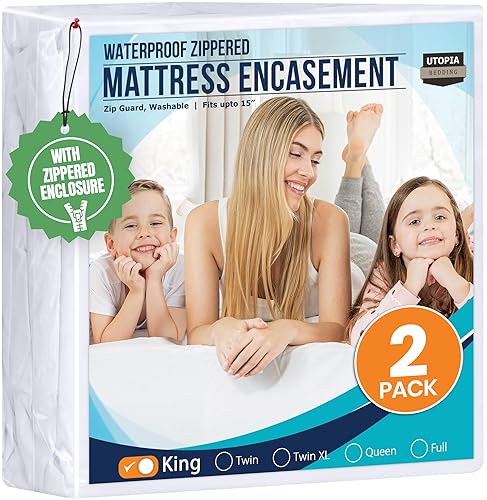 King Size Mattress Protector Zippered (Pack of 2), 100% Waterproof Bed Bug and Dust Mite Proof Mattress Encasement, Absorbent 6 Sided Mattress Cover