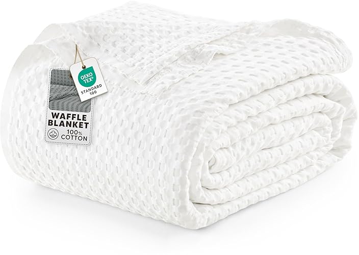Cotton Waffle Weave Blanket King (White, 90x108 Inch)