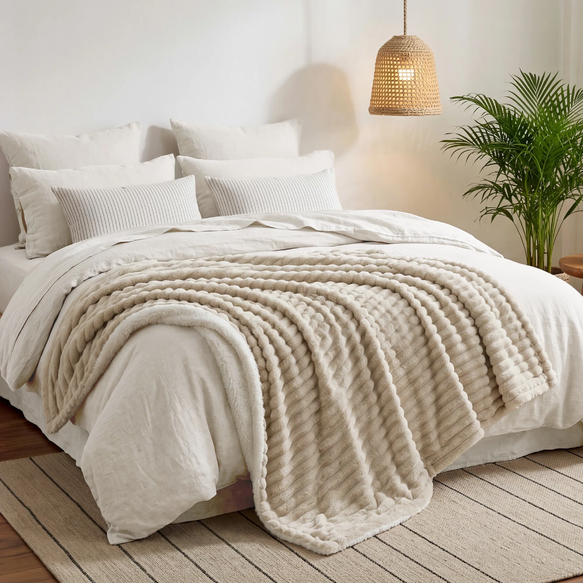 Bedsure Sherpa Fleece Throw Blanket – Cozy Warm Throw for Dorm Bed & Sofa – Beige – Great Gift for College Students