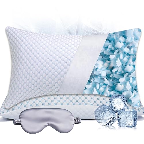 Premium Adjustable Shredded Memory Foam Pillow - Suitable for Side, Back, and Stomach Sleepers, with Cooling Fiber Machine Washable Cover (Standard-2PCS)