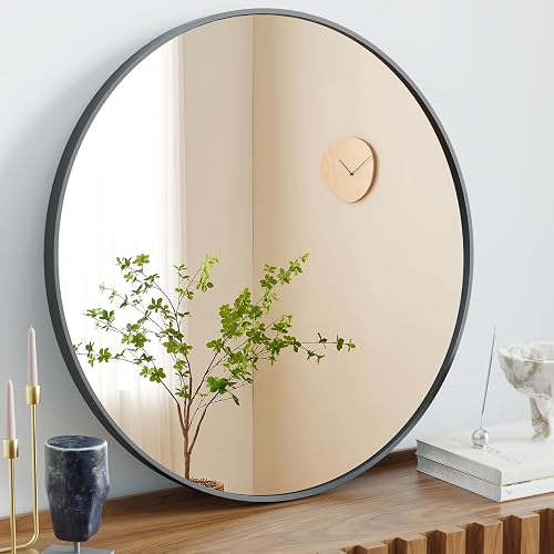 Round Bathroom Mirror for Over Sink, 30 Inch Wall Mount Vanity Circle Mirror with Matte Metal Framed, Decor for Bathroom, Entryway, Bedroom, Black