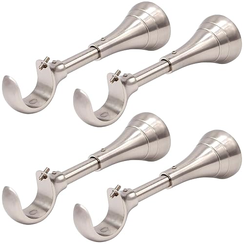 Heavy Duty Curtain Rod Brackets for Wall, 6 inch Adjustable Curtain Rod Brackets Extra Long Over Blinds Holder for Heavy Curtains 4pcs Extended Hardware Wall Mounted Hangers Set of Four Brushed Nickel