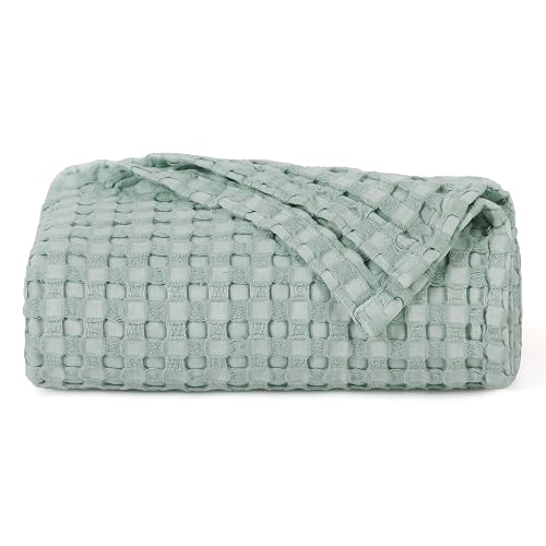 Bedsure Cooling Cotton Waffle Weave Blanket - Lightweight Breathable Blanket of Rayon Derived from Bamboo for Hot Sleepers, Luxury Throws for Bed, Couch and Sofa, Mint Green, 50x70 Inches
