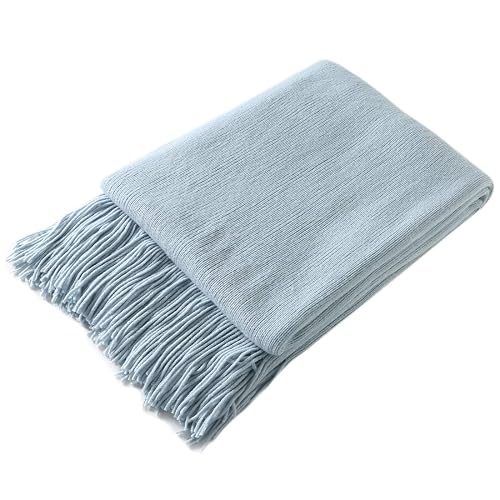 Homiest Decorative Knitted Throw Blanket with Fringe Soft & Cozy Tassel Blanket for Couch Sofa Bed (Pale Blue,50x60)