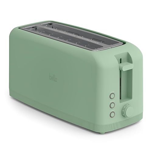 bella 4 Slice Slim Toaster, Fits-anywhere™ Kitchenware, 6 Setting Shade Control with Reheat & Cancel Buttons, Fits Sourdough, 10” Long Slot, Anti Jam & Auto Shutoff, 900 Watt, Seaglass