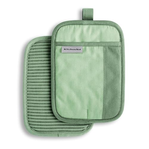 KitchenAid Beacon Two-Tone Non-Slip Pot Holder Set, Pistachio/Graphite Green, 7"x10", 2 Piece