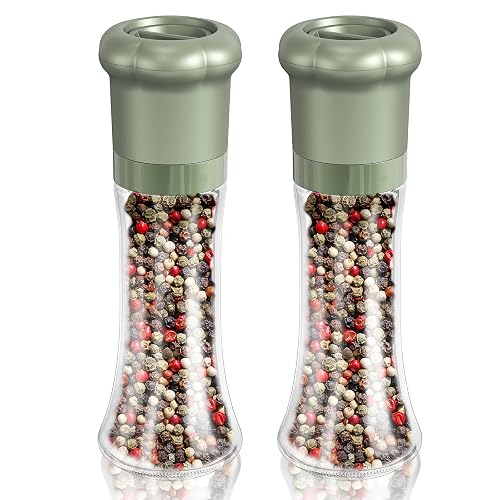 CIRCLE JOY Manual Salt and Pepper Grinder Set For Professional Chef, Refillable Salt and Pepper Shakers with Ceramic Blades, Adjustable Coarseness and BPA-free 180ml Glass Container, Tall Green