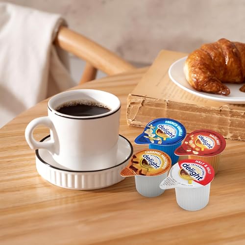 Coffee Creamer Singles Variety Pack - 48 Count - Hazelnut, French Vanilla, Caramel Macchiato & Half and Half - Non Refrigerated Individual Liquid Creamer Pods for Home, Office & Travel