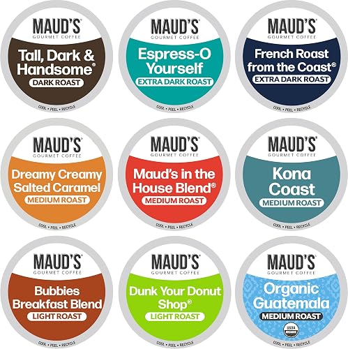Maud's Original Coffee Pods Variety Pack, 80 ct, 9 Assorted Roasts, Dark & Medium Roast Coffee in Single Serve Pods – 100% Arabica Coffee, Compatible with Keurig K Cups Maker