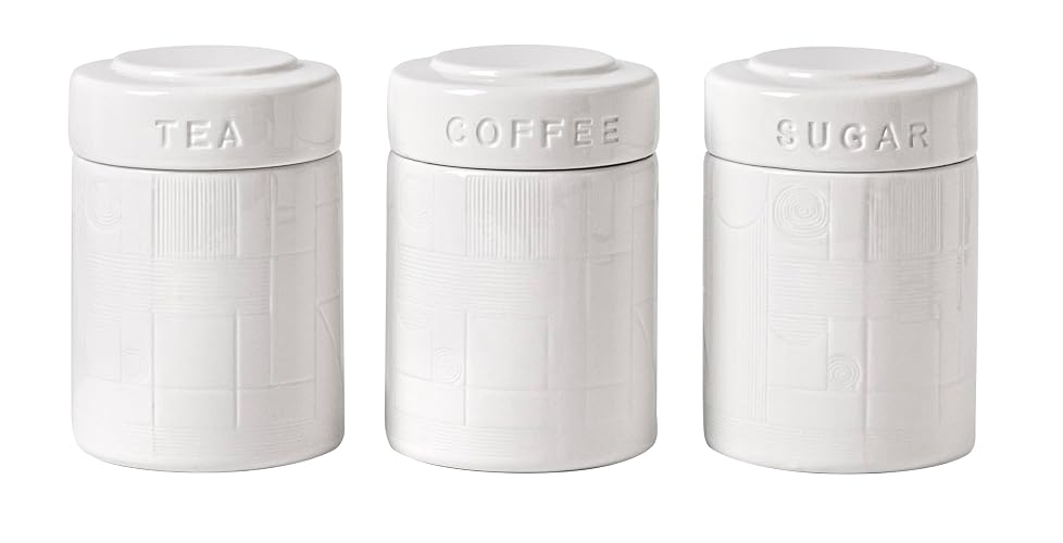 TAWCHES Bright Lattice Ceramic Canisters Sets For The Kitchen Canisters For Countertop Set of 3 Airtight Coffee Canisters For Ground Coffee Sugar Container Tea Storage Jars With Lid