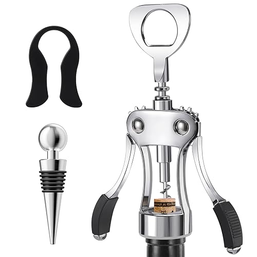 Wine Opener with Stopper, Cutter - Wine Bottle Opener Bundle, Zinc Alloy Wing Corkscrew Heavy Duty, Cork Screw Beer Opener for Bartenders, Multifunctional Bottle Opener for Kitchen, Restaurant, Bar