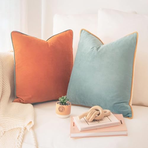 MONDAY MOOSE Decorative Throw Pillow Covers Cushion Cases, Set of 2 Soft Velvet Modern Double-Sided Designs, Mix and Match for Home Decor, Pillow Inserts Not Included (20x20 inch, Orange/Teal)