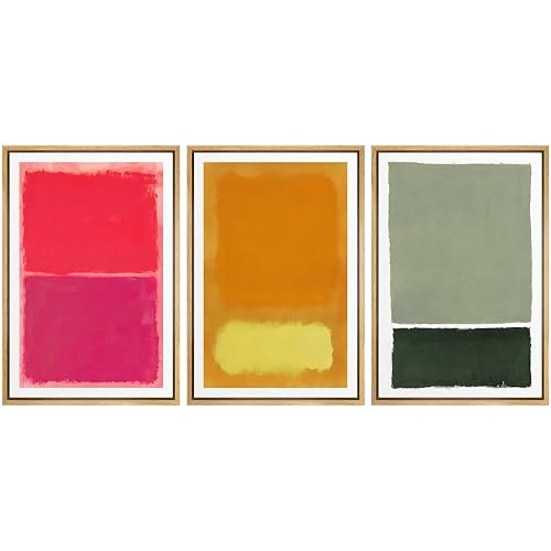 SIGNLEADER Framed Canvas Print Wall Art Set Vibrant Abstract Color Block Modern Minimalist Red, Orange, and Green Illustrations Boho Decorative for Living Room, Bedroom, Office - 16"x24"x3 Natural