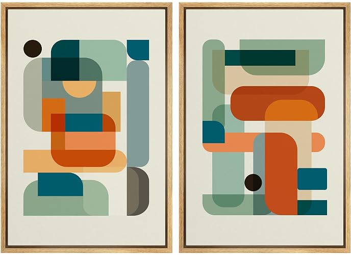 IDEA4WALL Framed Canvas Print Wall Art Set Mid-Century Geometric Color Block Collage Abstract Shapes Illustrations Modern Art Decorative Minimalist Multicolor for Bedroom - 24"x36"x2 Natural