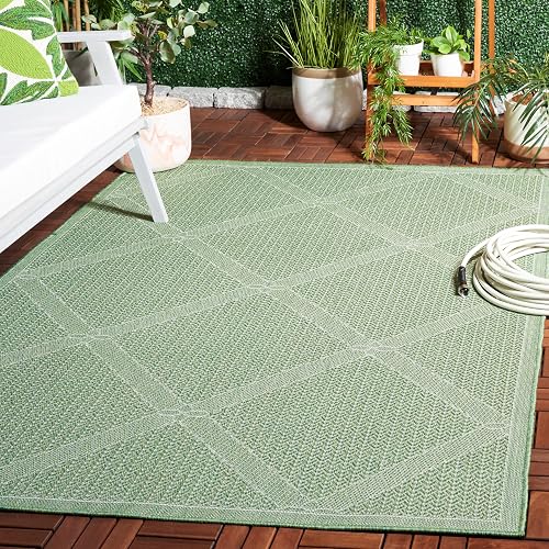 Safavieh Washable Rug Outdoor Bermuda Collection - 5'3" x 7'6", Green & Ivory, Non-Shedding & Easy to Clean, Ideal for Patio, Backyard, Mudroom (BMU851Y)