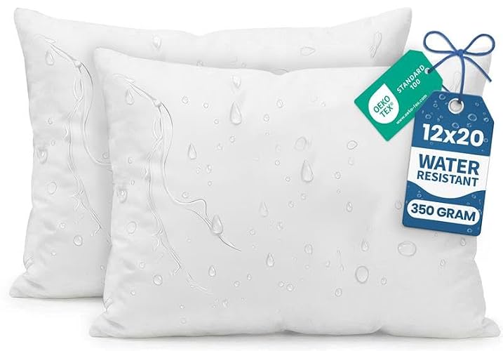 Utopia Bedding Outdoor Pillow Inserts 12 x 20 Inches (Pack of 2, White), Water Resistant Garden Throw Pillows for Patio and Porch Furniture
