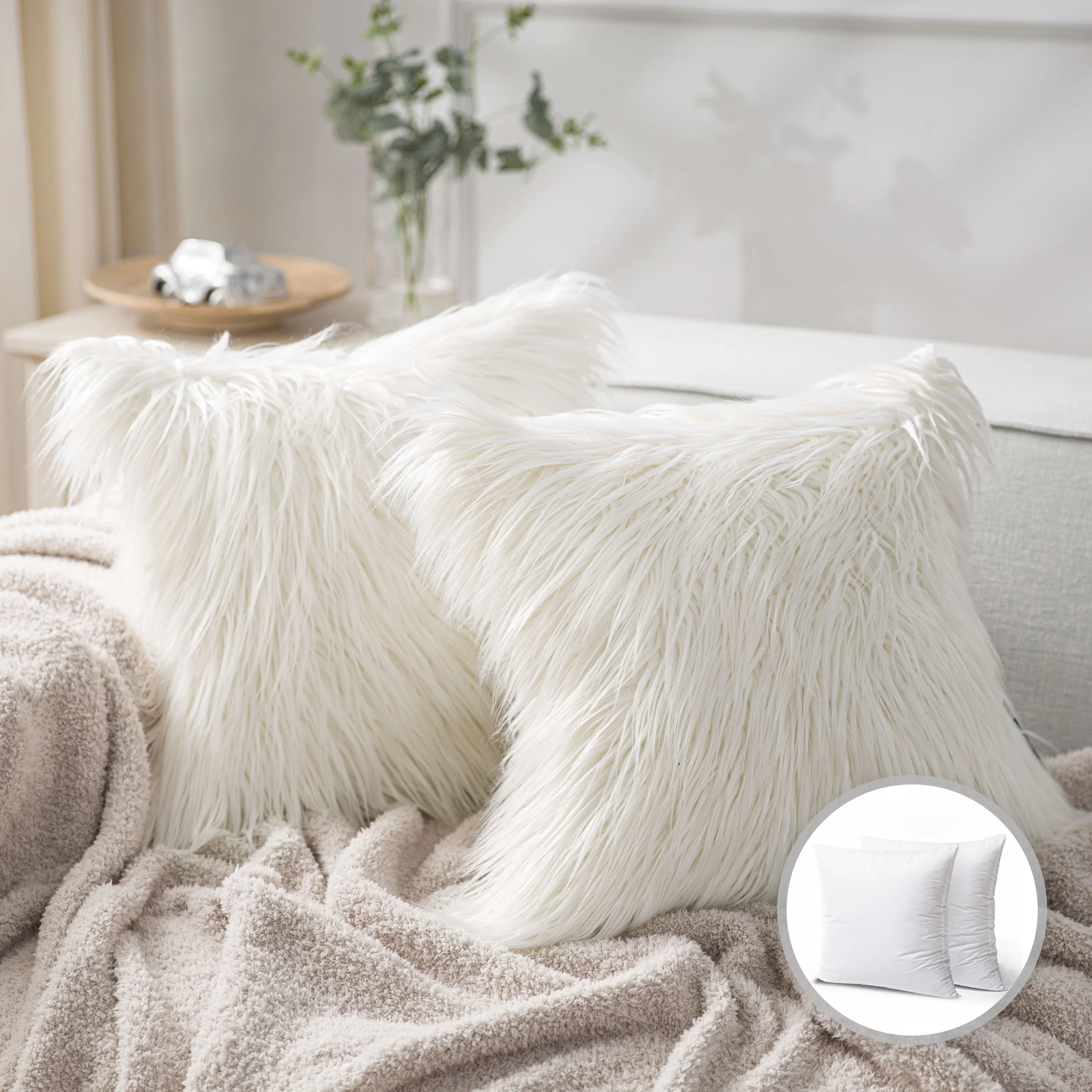 Faux Fur Square Throw Pillow Cover & Insert