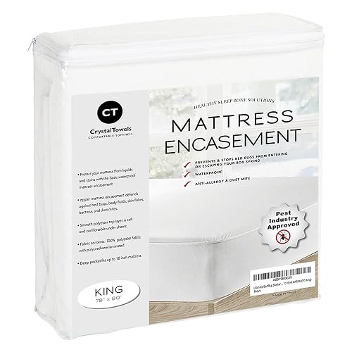 Waterproof Mattress Protector King Size - 6-Sided Zippered Mattress Encasement, Breathable Fabric Cover, Machine Washable, Fits King Mattress 78 x 80 Inches, Up to 16" Deep