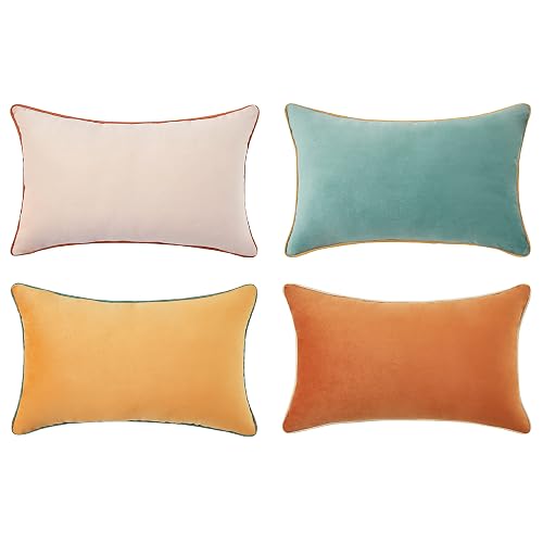 MONDAY MOOSE Decorative Throw Pillow Covers Cushion Cases, Set of 4 Soft Velvet Modern Double-Sided Designs, Mix and Match for Home Decor, Pillow Inserts Not Included (12x20 inch, Orange/Teal)