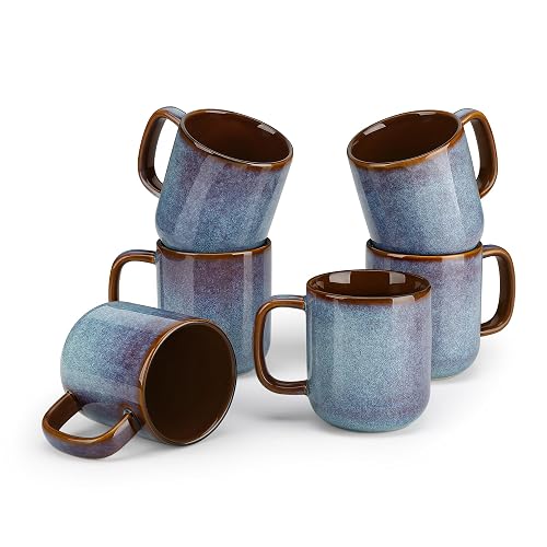 vancasso Coffee Mugs Set of 6, 12 Oz Ceramic Coffee Cups with Handle, Ceramic Unique Glaze Coffee Cup for Cappuccino, Latte, Tea, Cocoa, Dishwasher & Microwave Safe Gift Sets, Blue, Series ONION