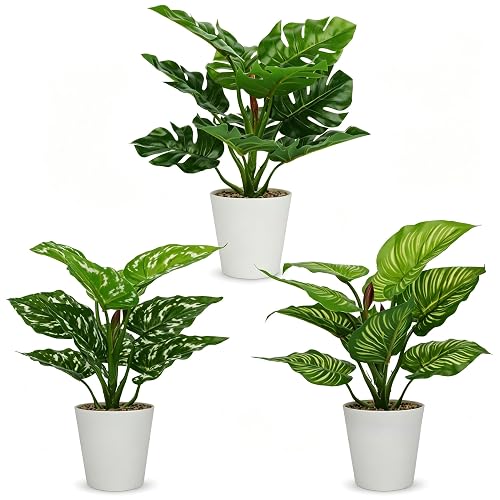 HNCSDD 11.8 Inch 3 Pcs Small Fake Plants Artificial Potted Plant Indoor Faux Tropical Plant for Home Office Table Shelf Desktop Décor
