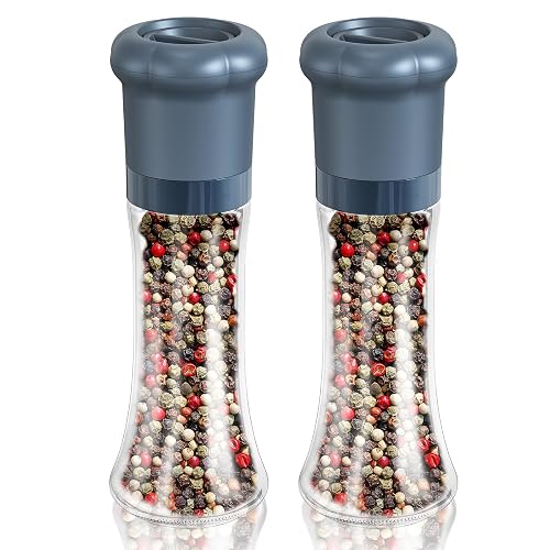 CIRCLE JOY Manual Salt and Pepper Grinder Set For Professional Chef, Refillable Salt and Pepper Shakers with Ceramic Blades, Adjustable Coarseness and BPA-free 180ml Glass Container, Tall Blue