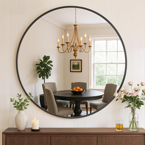 Atilioo Bathroom Mirror for Wall, 24 Inch Round Mirrors | Circle Vanity Mirror for Bathroom Bedroom Living Room Entryway, Anti-Rust, Tempered Glass, Hanging or Leaning
