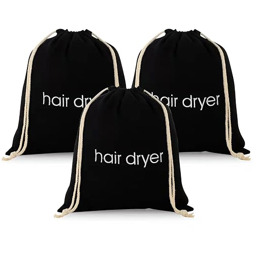 ERKXD 3 | 6 | 8 Pack Hair Dryer Bags Drawstring Bag Container Hairdryer Bag for travel bathroom (3 PCS, Black)