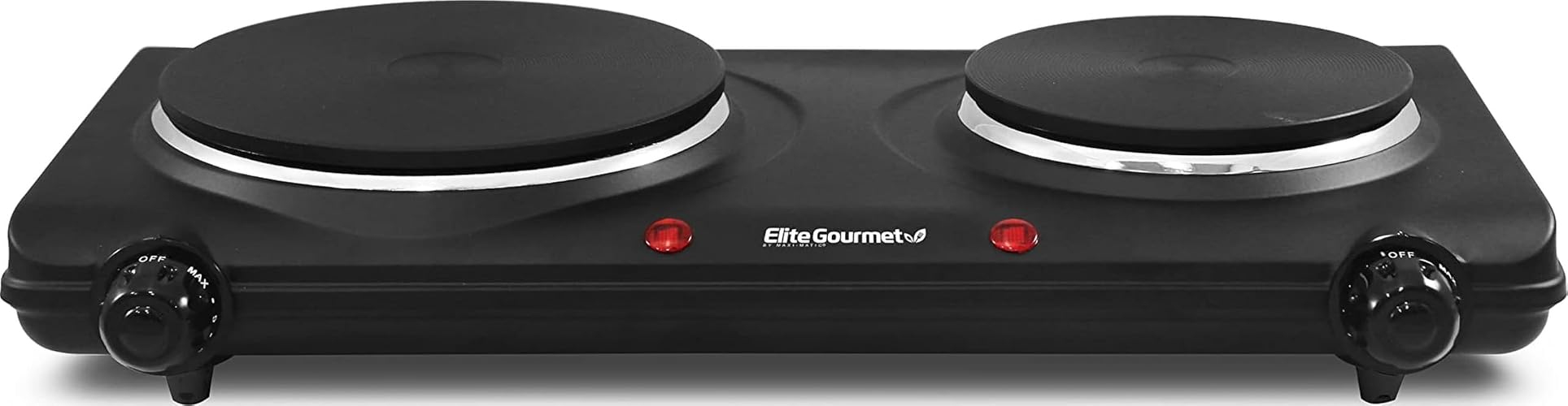 Elite Gourmet EDB-302BF Countertop Double Cast Iron Burner, 1500 Watts Electric Hot Plate, Temperature Controls, Power Indicator Lights, Easy to Clean, Black