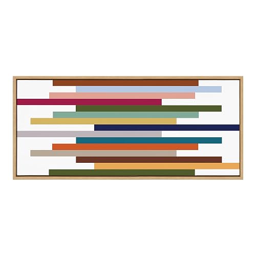 Kate and Laurel Sylvie Modern Color Block Stacks Framed Canvas Wall Art by The Creative Bunch Studio, 18x40 Natural, Colorful Retro Modern Abstract Art Wall Décor