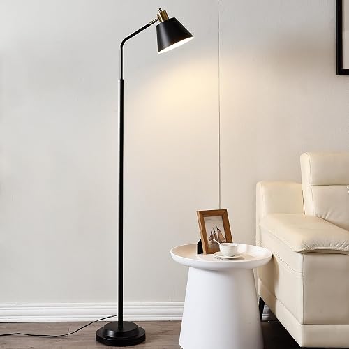 Leasgy 65.3" Floor Lamps for Living Room, Black Floor Lamp for Bedroom, Dual-Base Industrial Standing Lamp, Adjustable-Head Corner Lamp, Modern Tall Lamp, Living Room Light, Bulb Included, Black