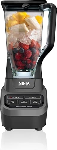 Ninja Professional Blender | Smoothie Blending, Drink Mixer, Grinder, Ice Crusher, Frozen Fruit Blending | 1000W Power, Total Crushing Technology, XL 72-oz. Pitcher | Black & Grey | BL610