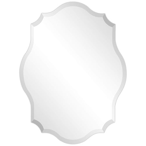 Empire Art Direct Frameless Prism Modern Wall Mirror 1"-Beveled Edge Ready to Hang for Bathroom, Vanity, Bedroom, 24" x 32", Oblong Scalloped